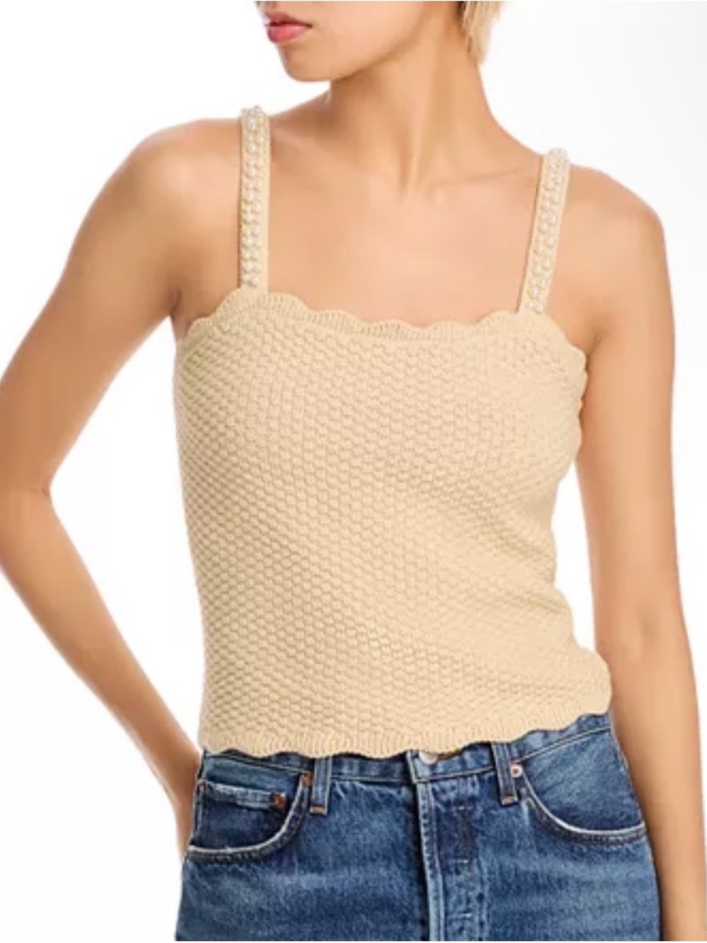 Aqua Cream Scalloped Knit Camisole